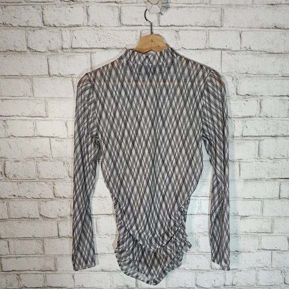 BANANA REPUBLIC Diamond Plaid Mesh Mock-Neck Top, S - Picture 2 of 8